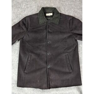 Calvin Klein Mens Jacket Sherpa Collar Black Button Front Coat Medium